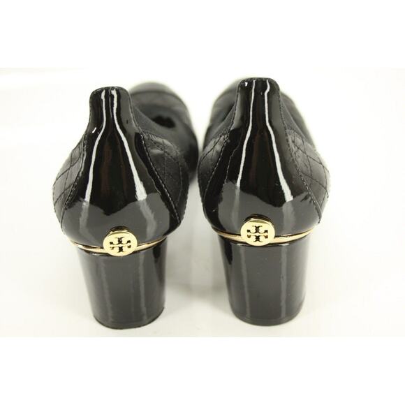 Tory Burch Black Leather Carrie Cap Toe Ballet Heels Pumps Size 7.5 Logo - Picture 2 of 12